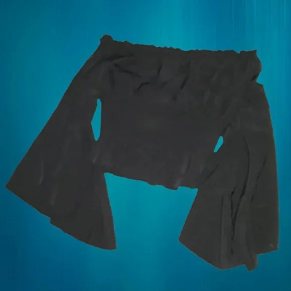 Women's Black Gothic Peasant Top Blouse Size Medium - Picture 2 of 6